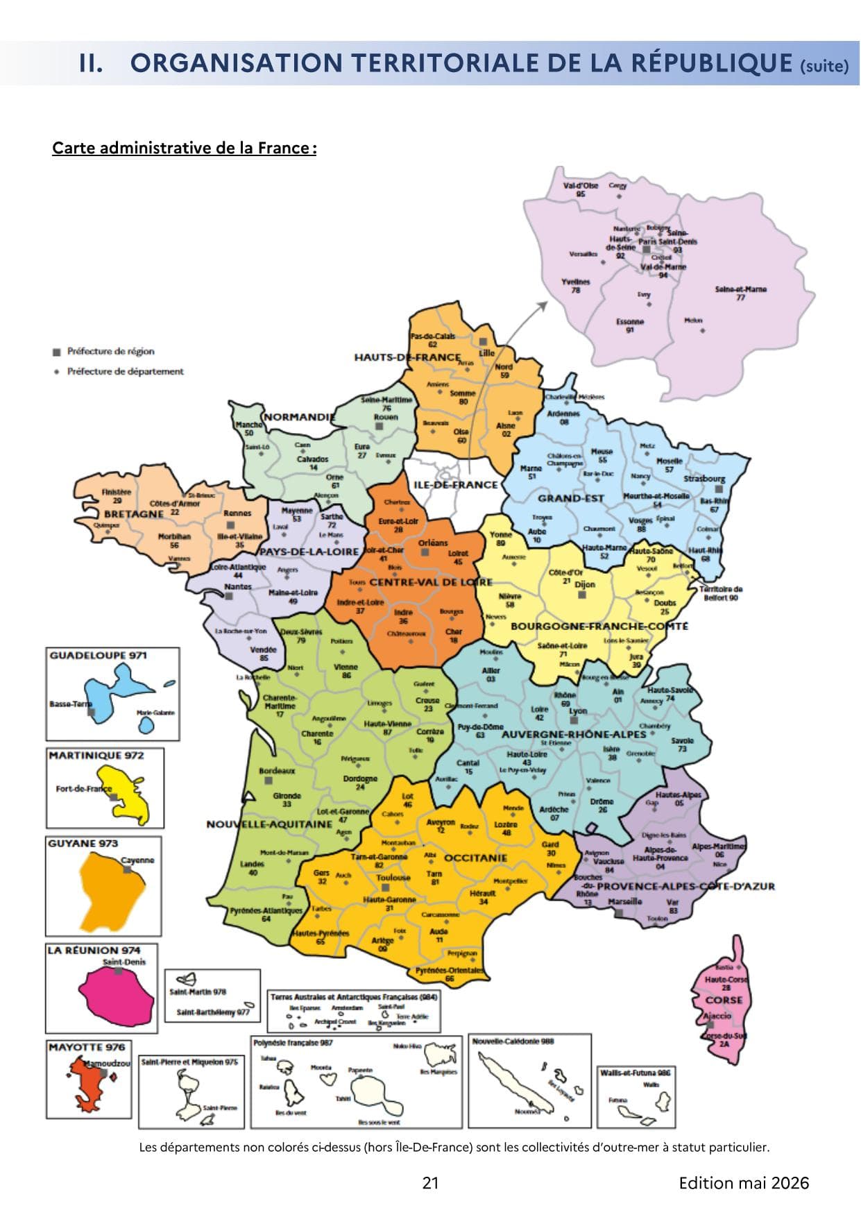 Carte officielle de l’organisation administrative de la France.